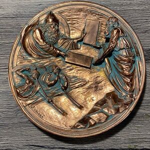 Studio Dante Di Volteradici Ghiberti's Moses Tablets Of Law Bronzed Relief Plate